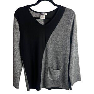 Parsley and Sage Size S Black Grey Asymmetrical Artsy Top Long Sleeve Lagen Look